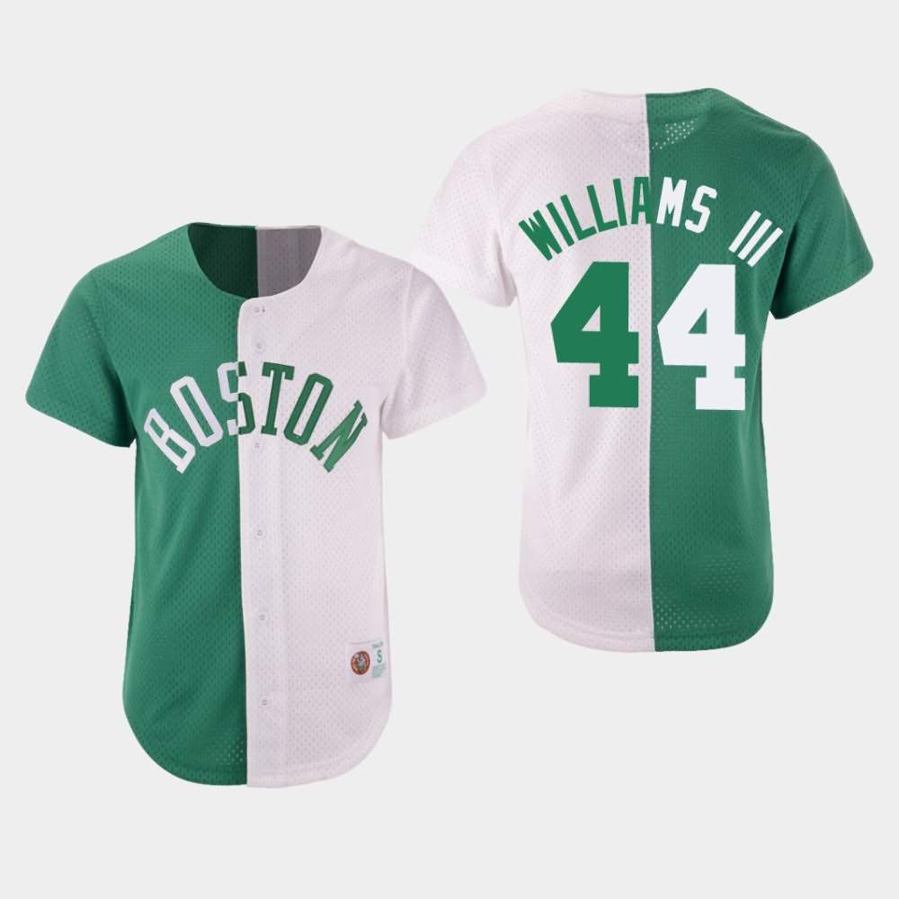 Men's Boston Celtics #44 Robert Williams III Green White Split Mesh Button Jersey CWM07E0U