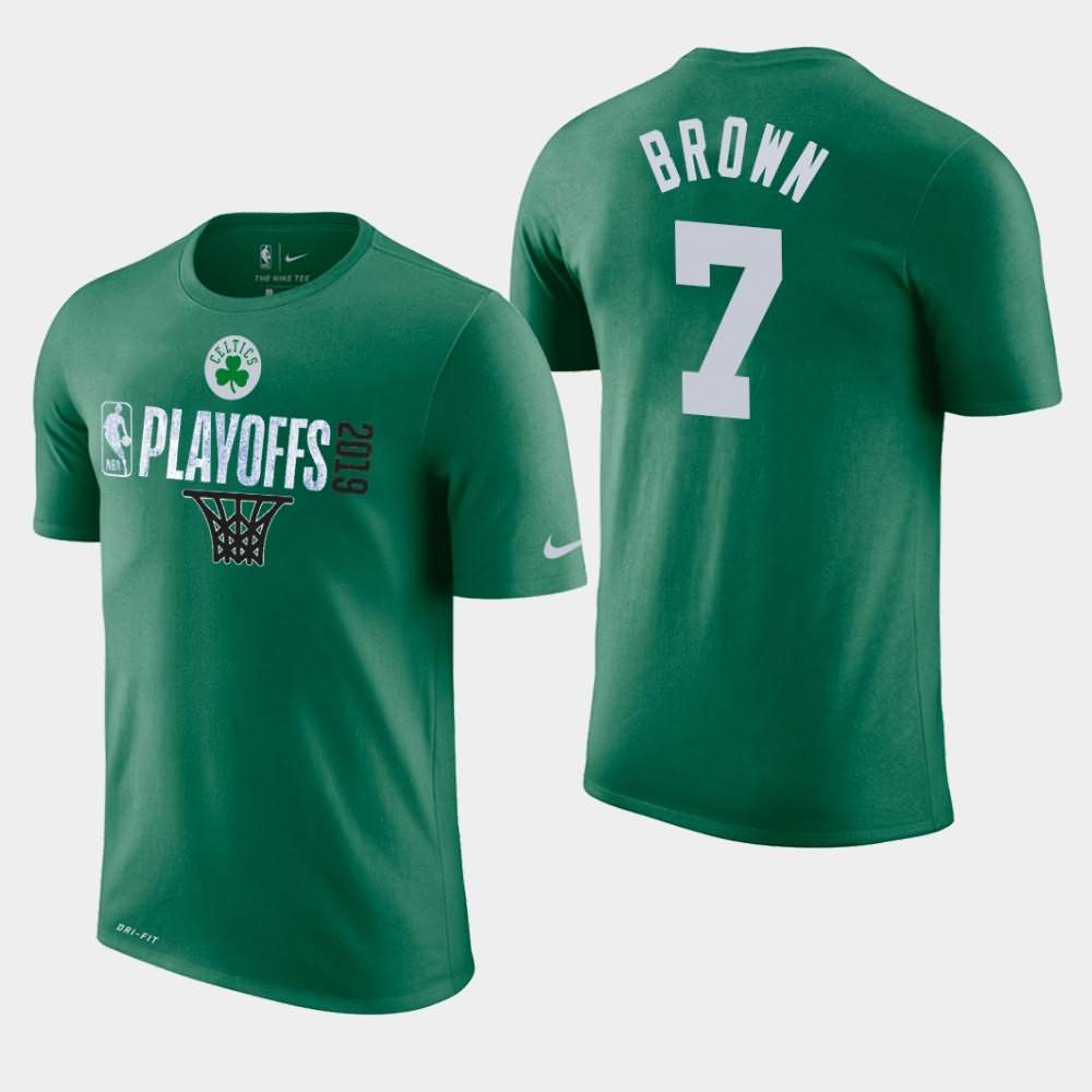 Men's Boston Celtics #7 Jaylen Brown Green 2019 Net NBA Playoffs T-Shirt KFA07E3C