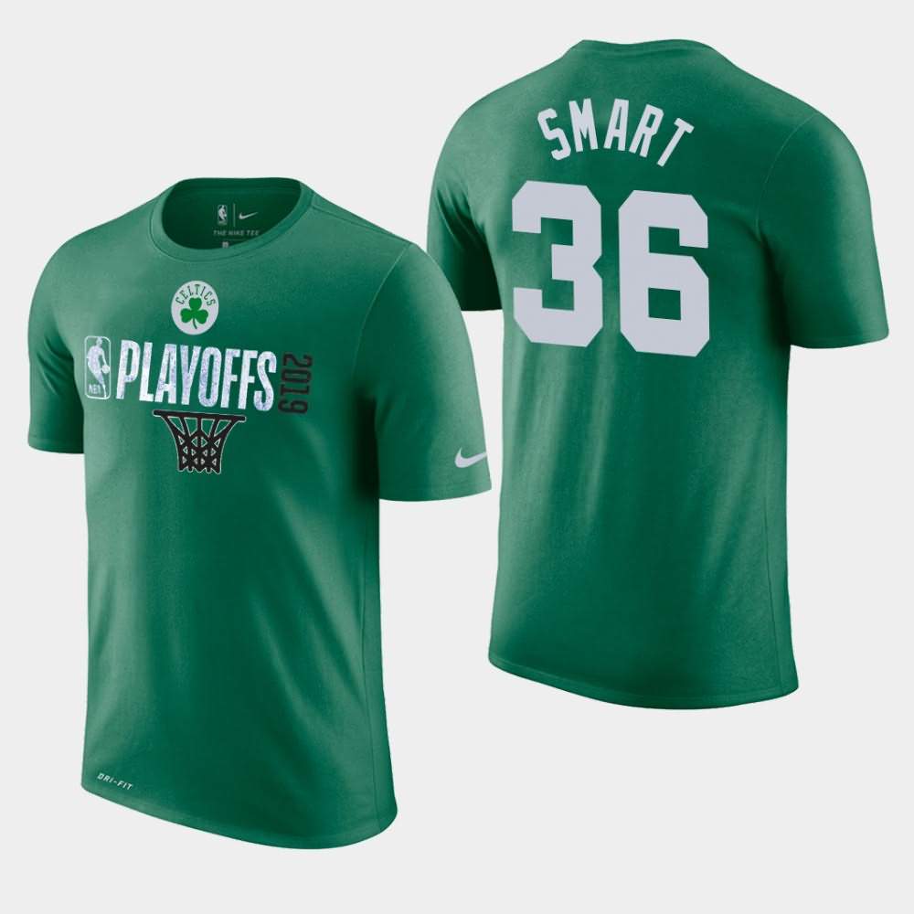 Men's Boston Celtics #36 Marcus Smart Green 2019 Net NBA Playoffs T-Shirt UUX68E5F