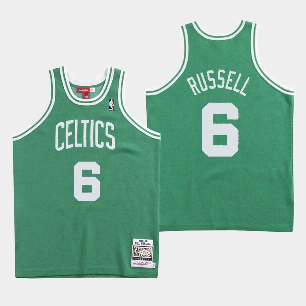 Men's Boston Celtics #6 Bill Russell Green Knit - Clot X Mitchell & Ness Jersey KNB15E3M