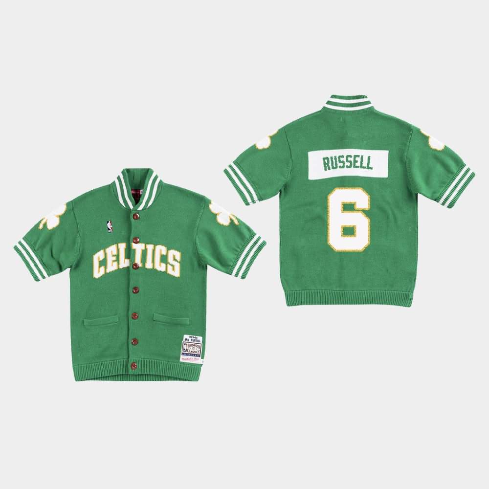 Men's Boston Celtics #6 Bill Russell Green Warm-Up Knit - Clot X Mitchell & Ness T-Shirt SYJ37E5O