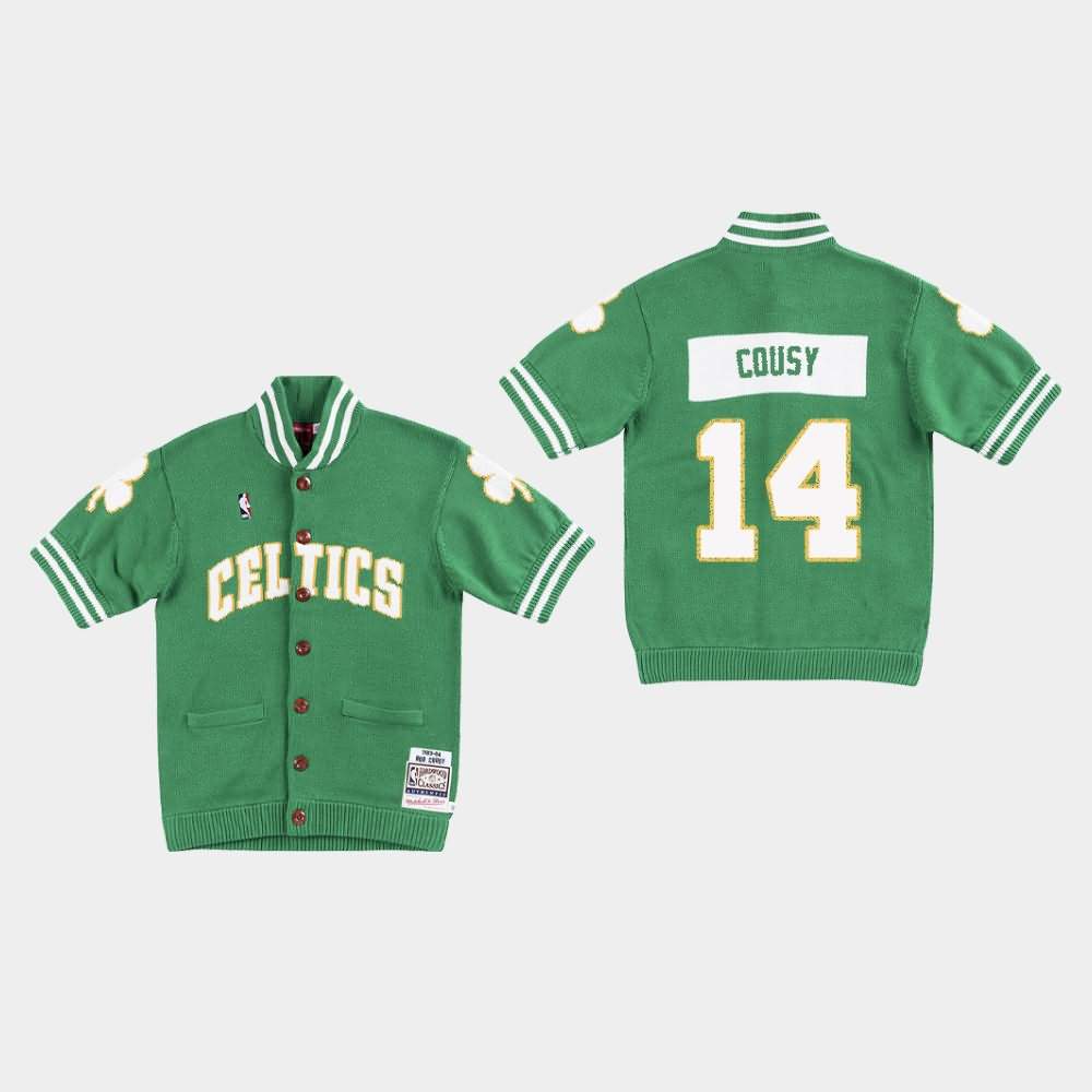 Men's Boston Celtics #14 Bob Cousy Green Warm-Up Knit - Clot X Mitchell & Ness T-Shirt UMU41E2E