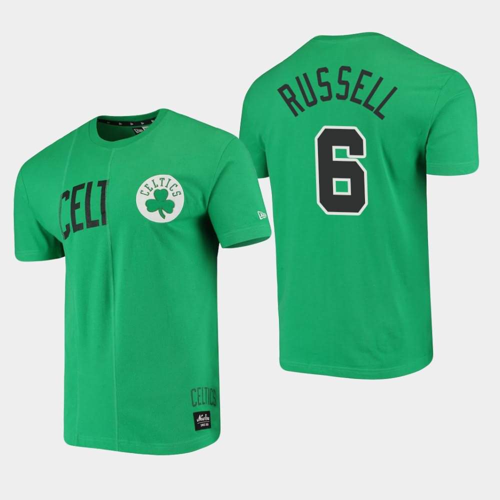 Men's Boston Celtics #6 Bill Russell Green Cut Sew Applique Brushed Wordmark Logo T-Shirt QQV15E0B