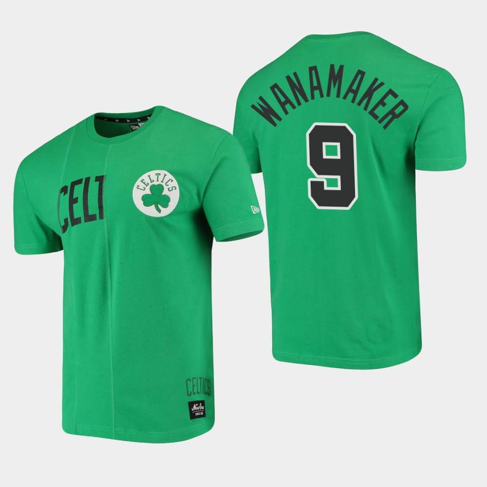 Men's Boston Celtics #9 Brad Wanamaker Green Cut Sew Applique Brushed Wordmark Logo T-Shirt XYZ65E7Q
