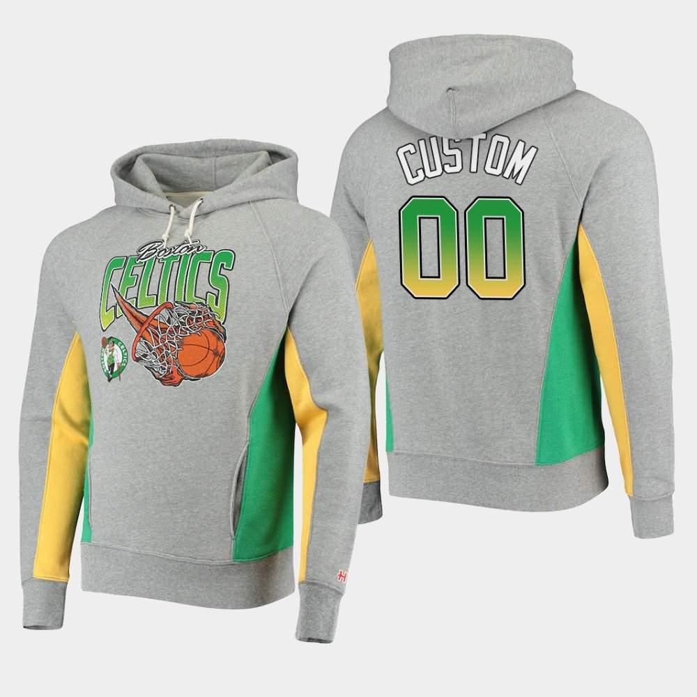 Men's Boston Celtics #00 Custom Gray Raglan Tri-Blend Fire Contrast Hoodie PRM65E6O