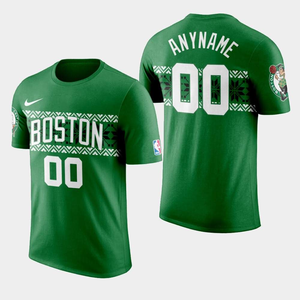 Men's Boston Celtics #00 Custom Kelly Green Ugly Christmas T-Shirt LAV15E3P