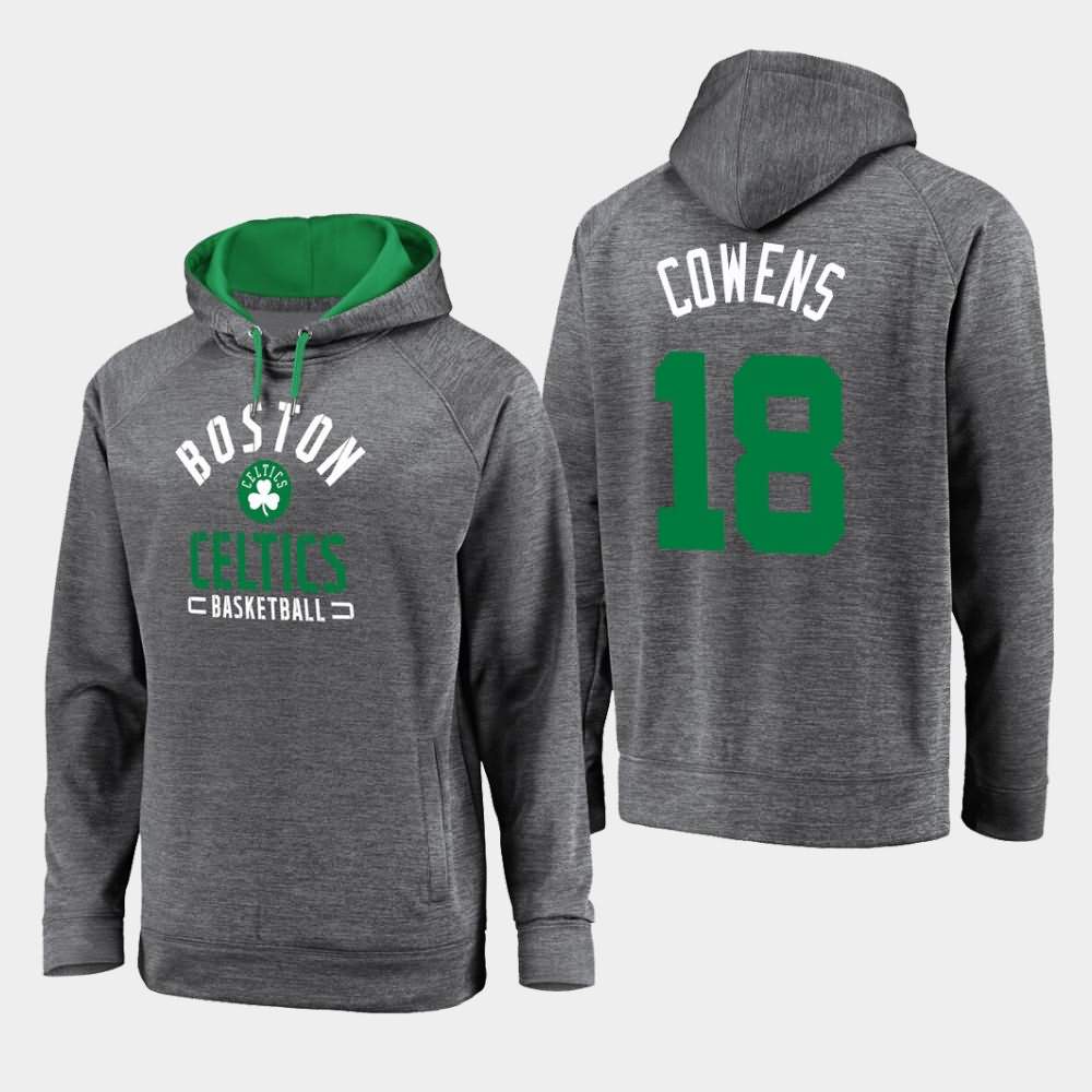 Men's Boston Celtics #18 David Cowens Gray Raglan Pullover Battle Charged Hoodie DZK16E2F