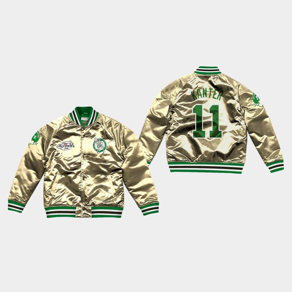 Men's Boston Celtics #11 Enes Kanter Gold Satin Championship Game Jacket IGJ75E1E