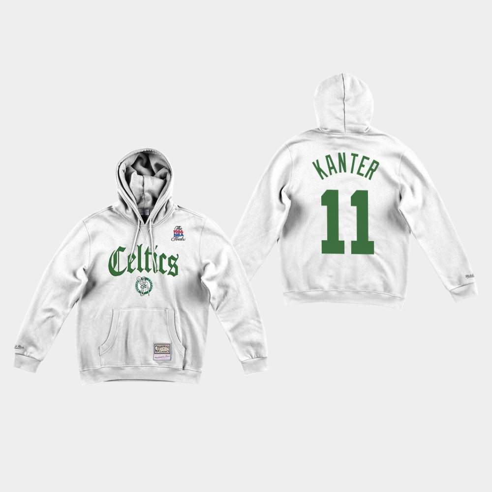 Men's Boston Celtics #11 Enes Kanter White Faded Old English Hoodie EGZ33E5G