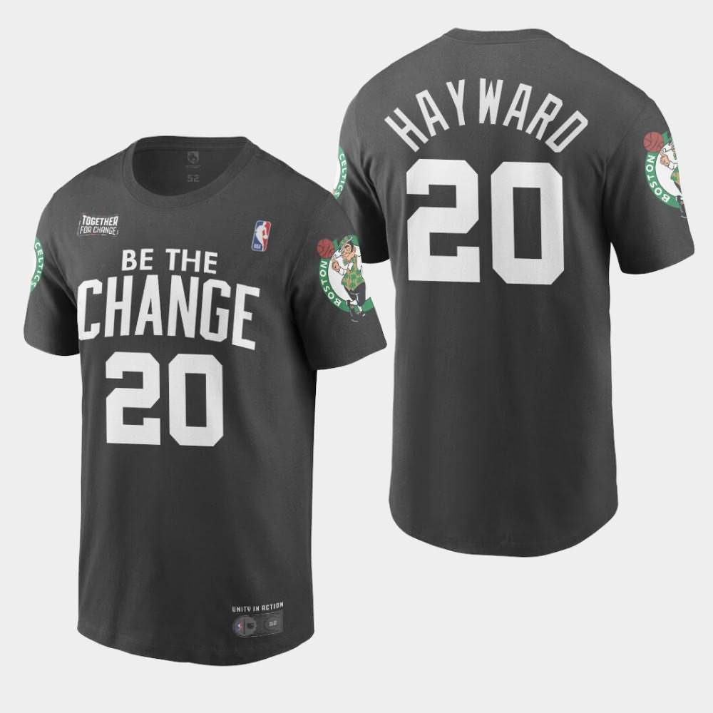 Men's Boston Celtics #20 Gordon Hayward Black Be The Change BLM Statement T-Shirt NVW15E7L