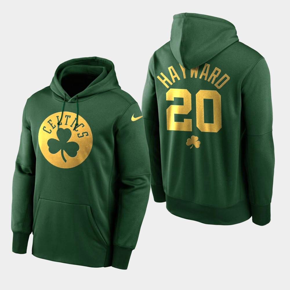 Men's Boston Celtics #20 Gordon Hayward Green Golden Edition St. Patrick's Day Hoodie DQO22E1T