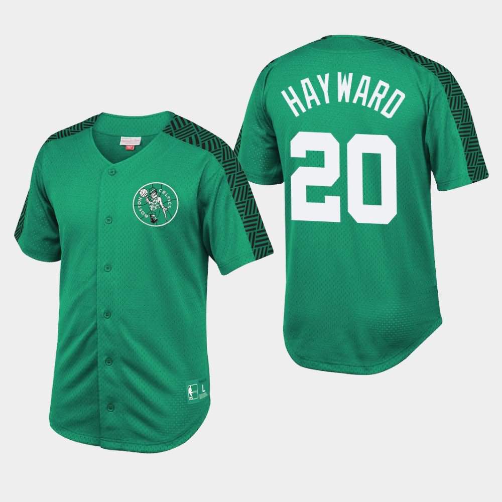 Men's Boston Celtics #20 Gordon Hayward Kelly Green Mesh Button Front Winning T-Shirt HSQ87E4A