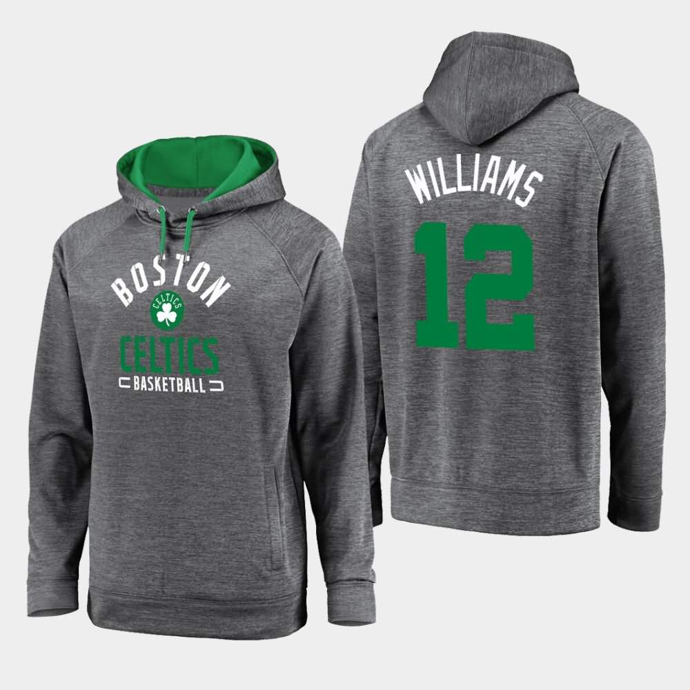Men's Boston Celtics #12 Grant Williams Gray Raglan Pullover Battle Charged Hoodie BEB15E5Q