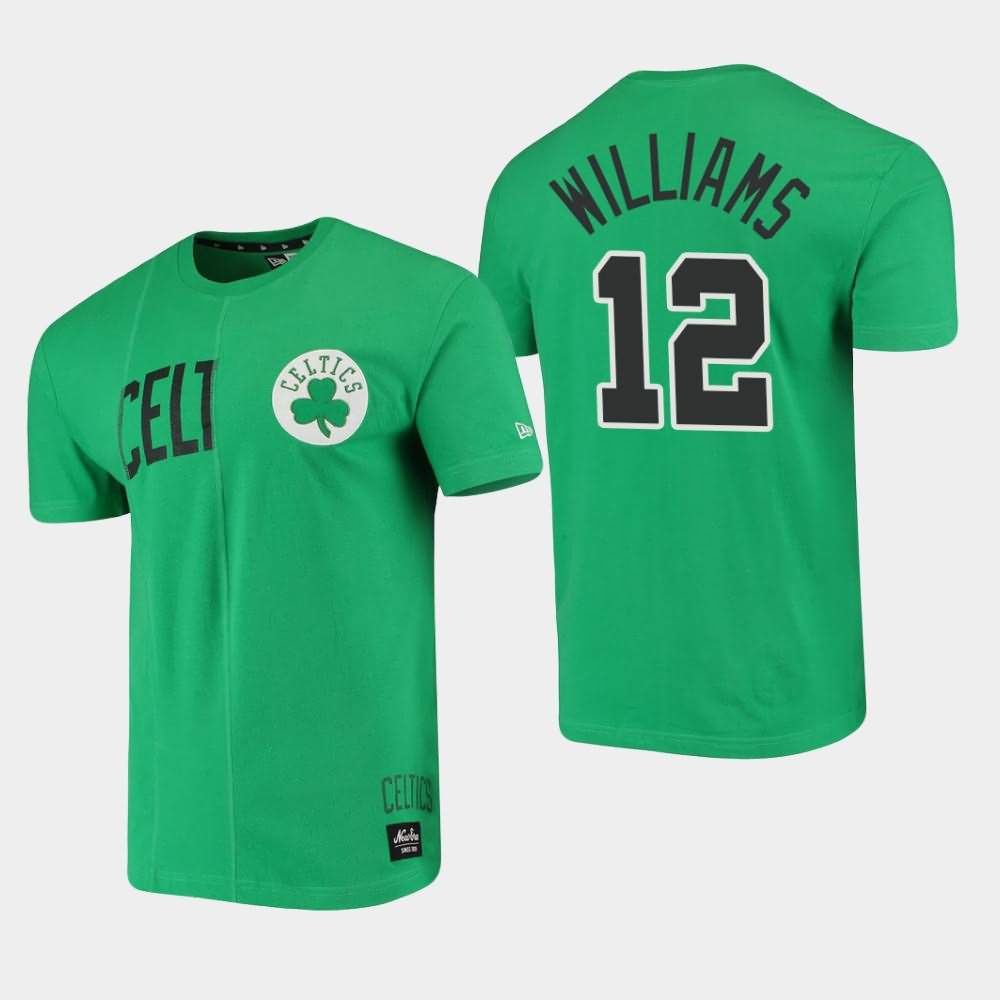 Men's Boston Celtics #12 Grant Williams Green Cut Sew Applique Brushed Wordmark Logo T-Shirt FAJ55E0I