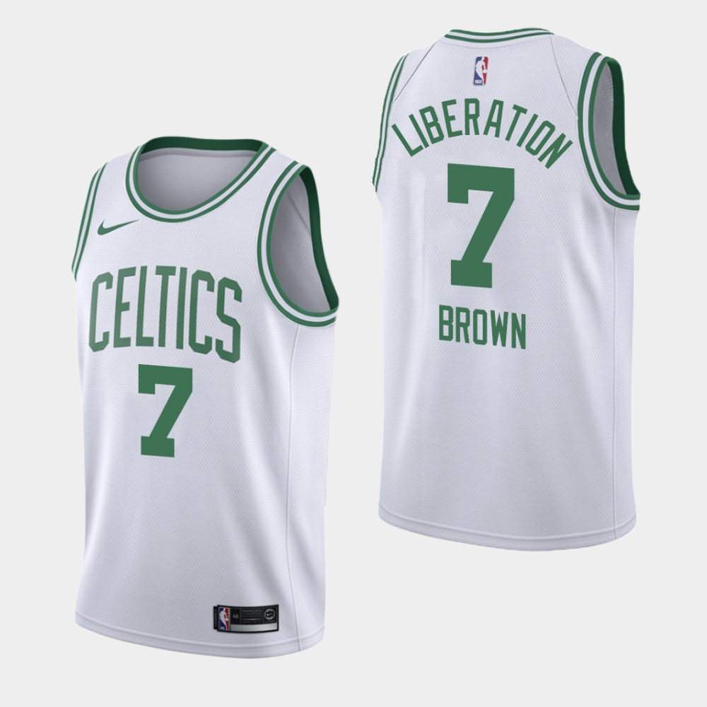 Men's Boston Celtics #7 Jaylen Brown White Association Liberation Orlando Return Jersey RVO75E2I