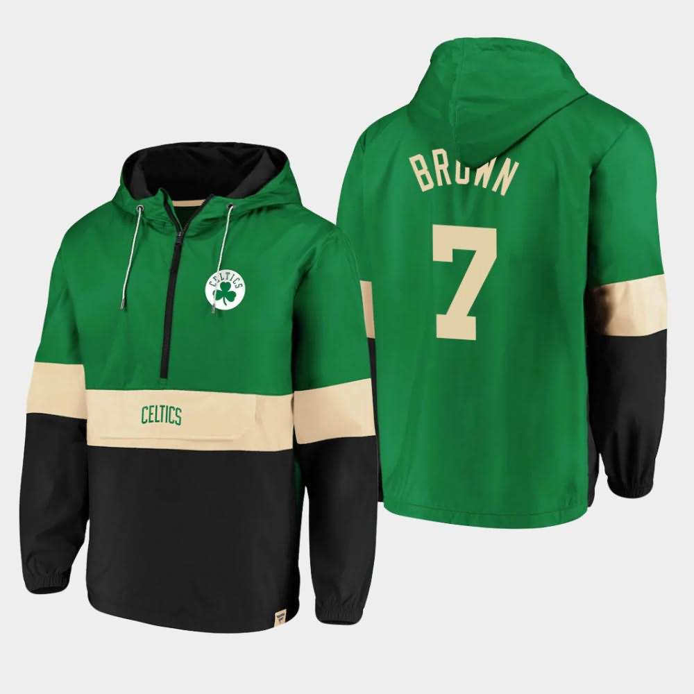 Men's Boston Celtics #7 Jaylen Brown Kelly Green Black Anorak Hoodie Windbreaker Windbreaker Classics Lead Blocker Jacket XHA48E5H