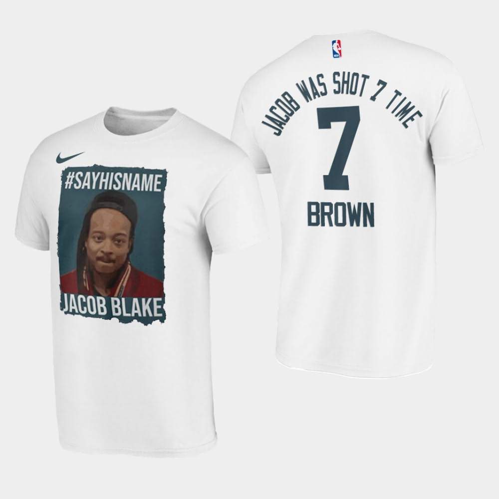 Men's Boston Celtics #7 Jaylen Brown White Jacob was shot 7 times BLM Statement T-Shirt SDY50E8K
