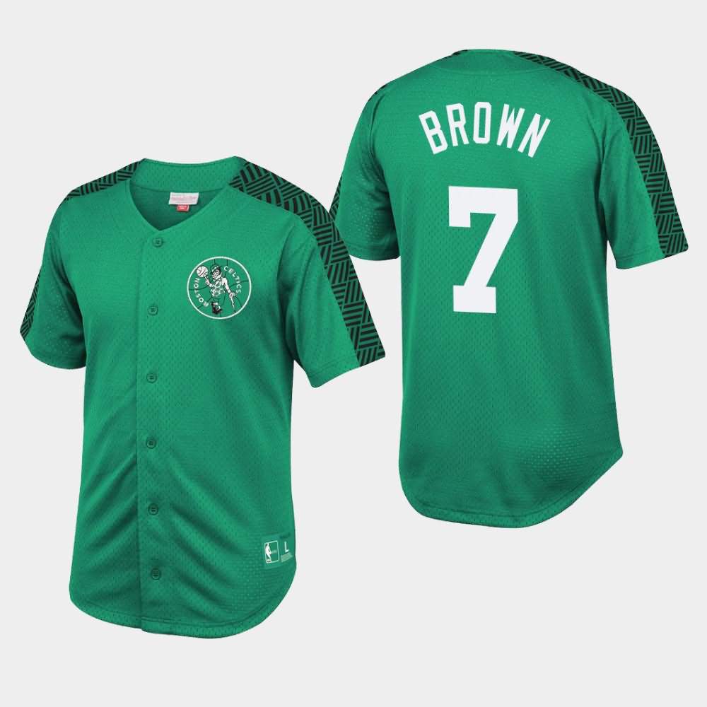 Men's Boston Celtics #7 Jaylen Brown Kelly Green Mesh Button Front Winning T-Shirt TRF33E7O
