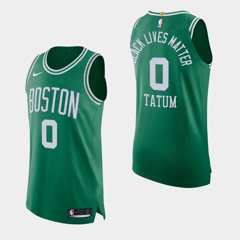 Men's Boston Celtics #0 Jayson Tatum Green Playoffs Social Justice BLM Orlando Return Jersey SQL37E3J