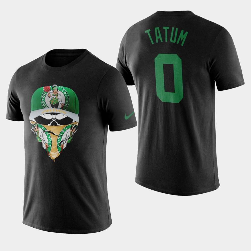 Men's Boston Celtics #0 Jayson Tatum Black Fuck Covid-19 Skull Mask T-Shirt ZFC52E1K