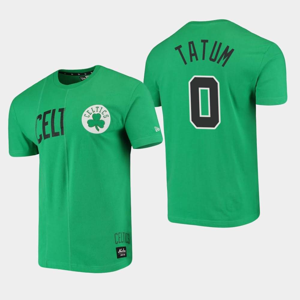 Men's Boston Celtics #0 Jayson Tatum Green Cut Sew Applique Brushed Wordmark Logo T-Shirt ALI31E5B