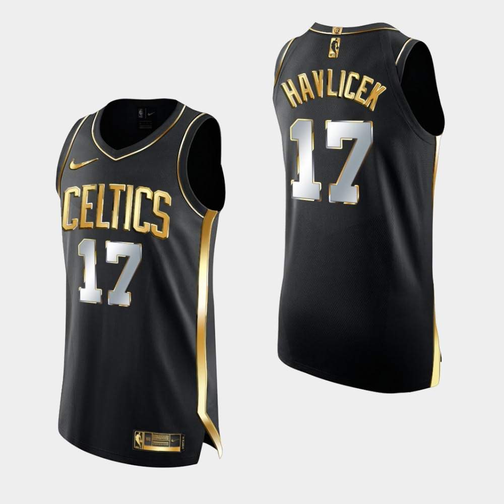 Men's Boston Celtics #17 John Havlicek Black Limited Edition Authentic Golden Jersey UER34E6V