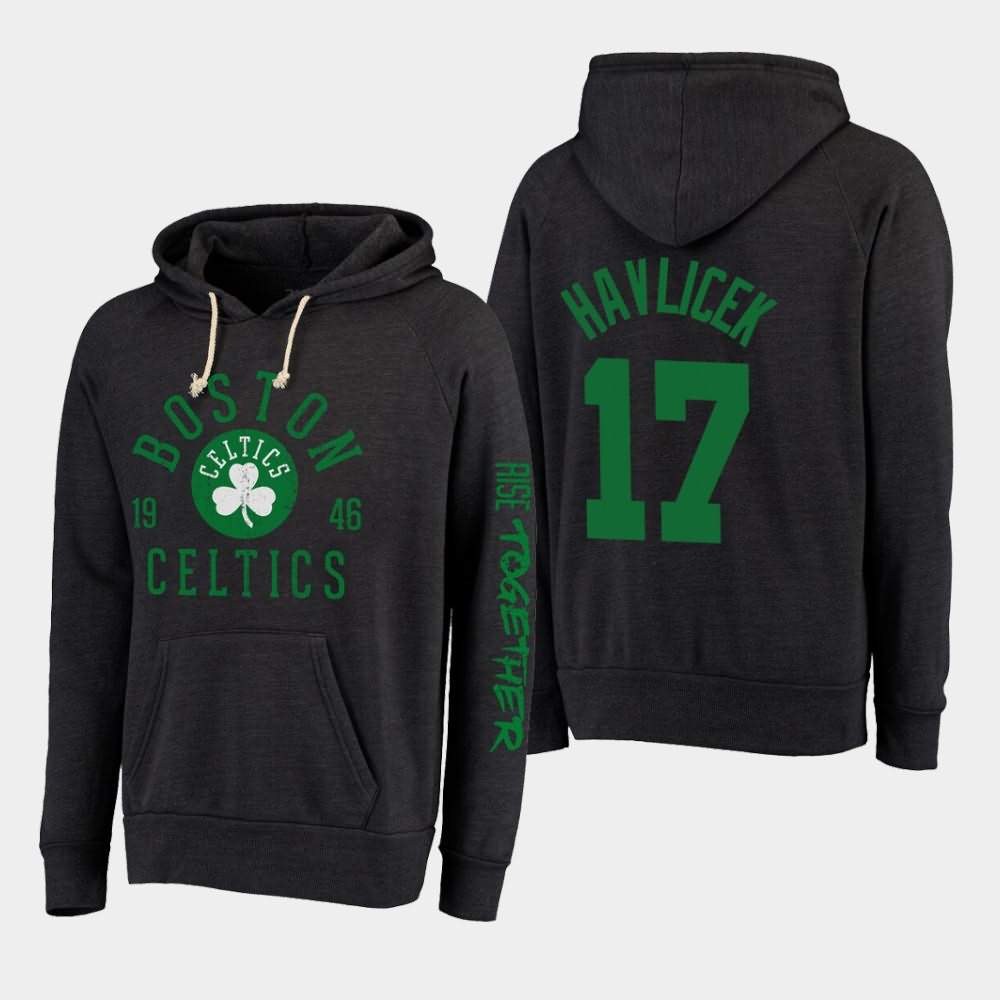 Men's Boston Celtics #17 John Havlicek Black Threads Tri-Blend Rise Together Hoodie GKZ01E8H