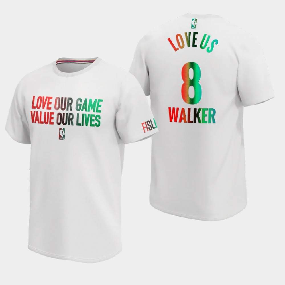 Men's Boston Celtics #8 Kemba Walker White Love Our Game Value our Lives Love Us Social Justice T-Shirt CUF11E7X