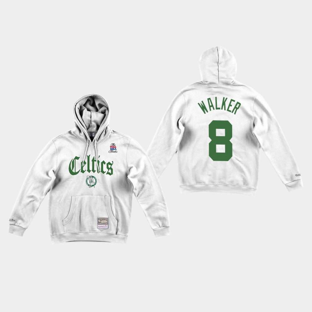 Men's Boston Celtics #8 Kemba Walker White Faded Old English Hoodie FKP53E7N