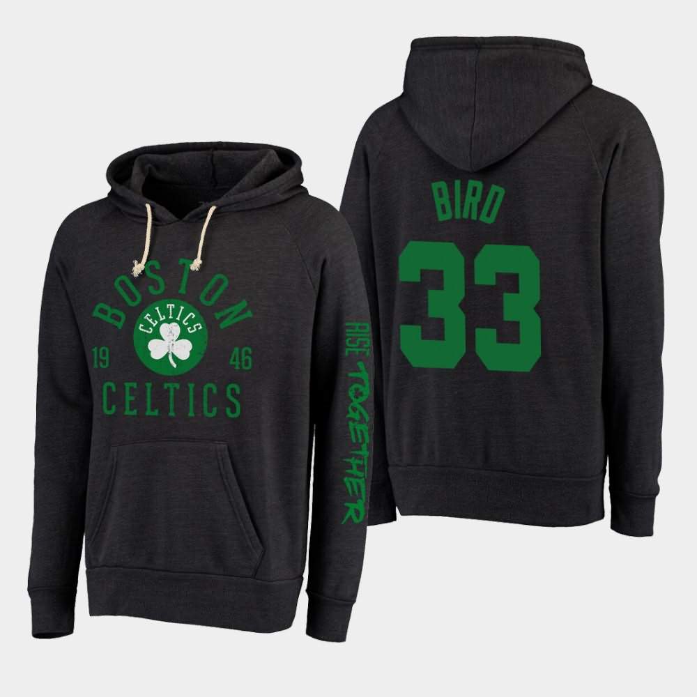 Men's Boston Celtics #33 Larry Bird Black Threads Tri-Blend Rise Together Hoodie JAF07E7M