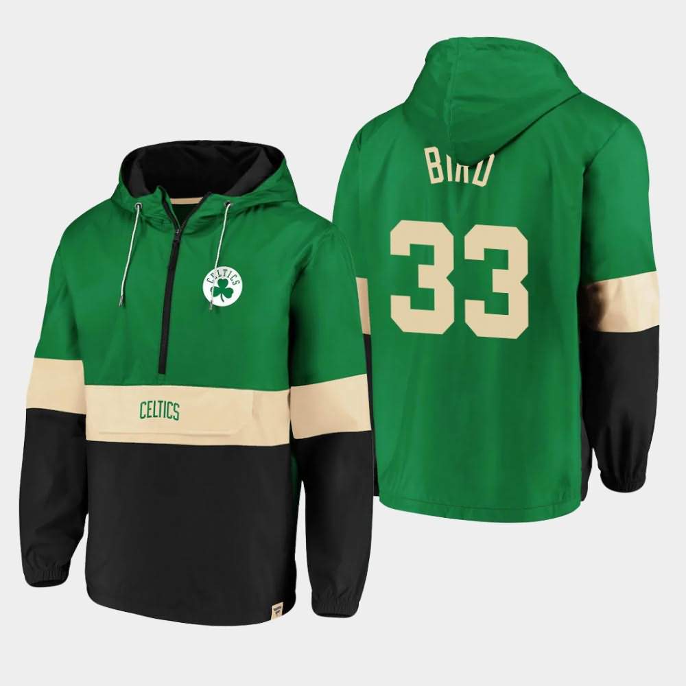 Men's Boston Celtics #33 Larry Bird Kelly Green Black Anorak Hoodie Windbreaker Windbreaker Classics Lead Blocker Jacket FWO77E3V