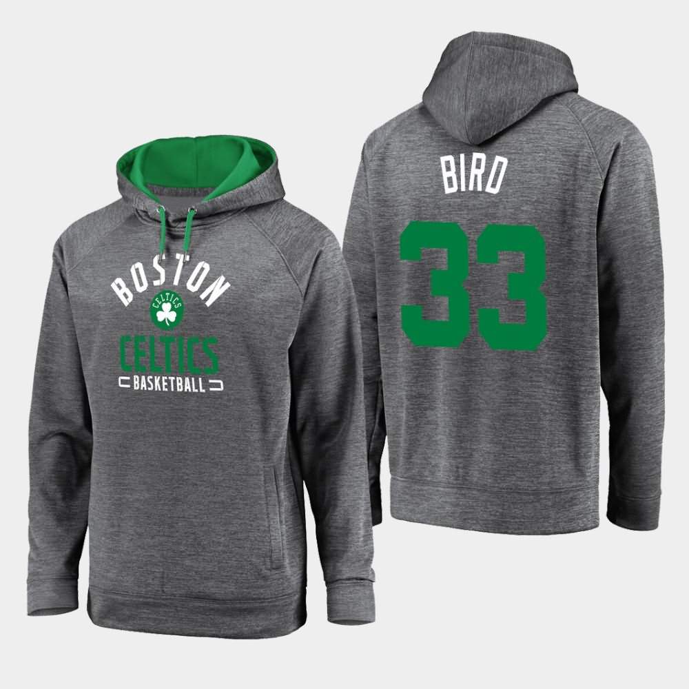 Men's Boston Celtics #33 Larry Bird Gray Raglan Pullover Battle Charged Hoodie WJI80E0P