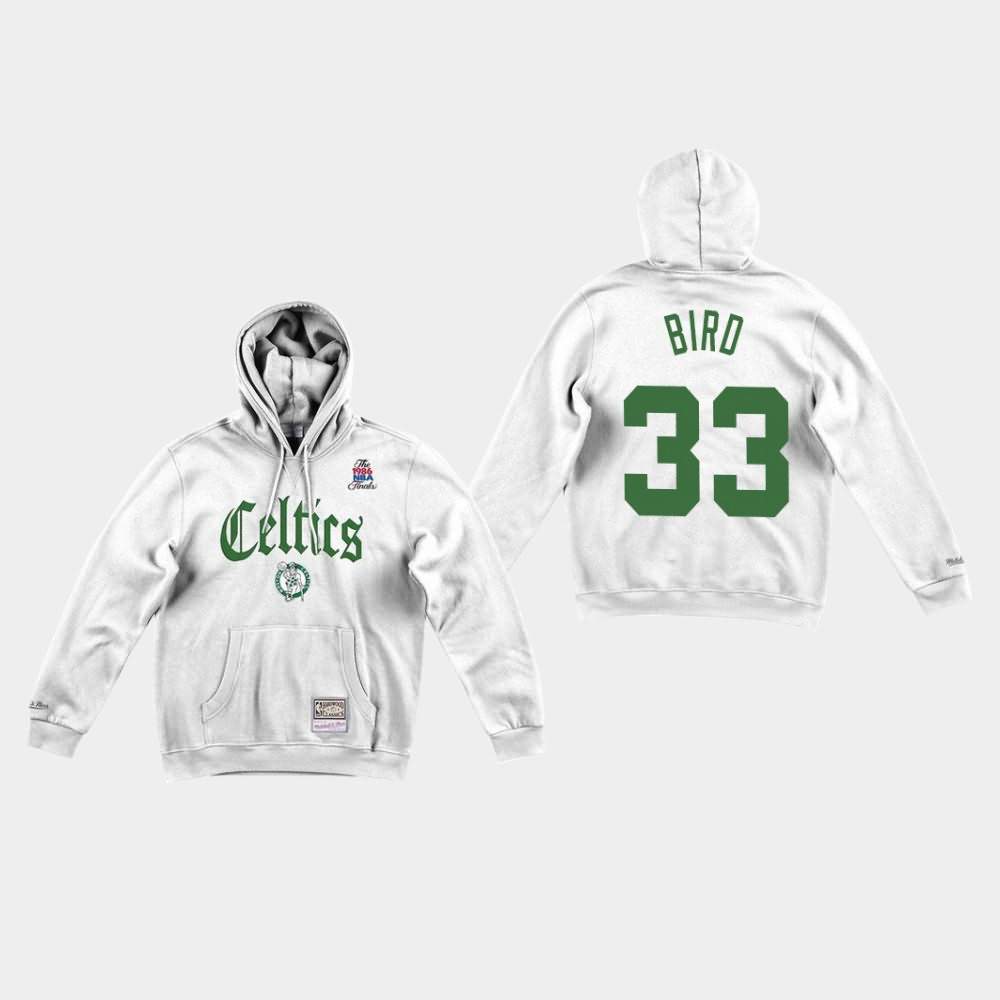 Men's Boston Celtics #33 Larry Bird White Faded Old English Hoodie YLY04E8D