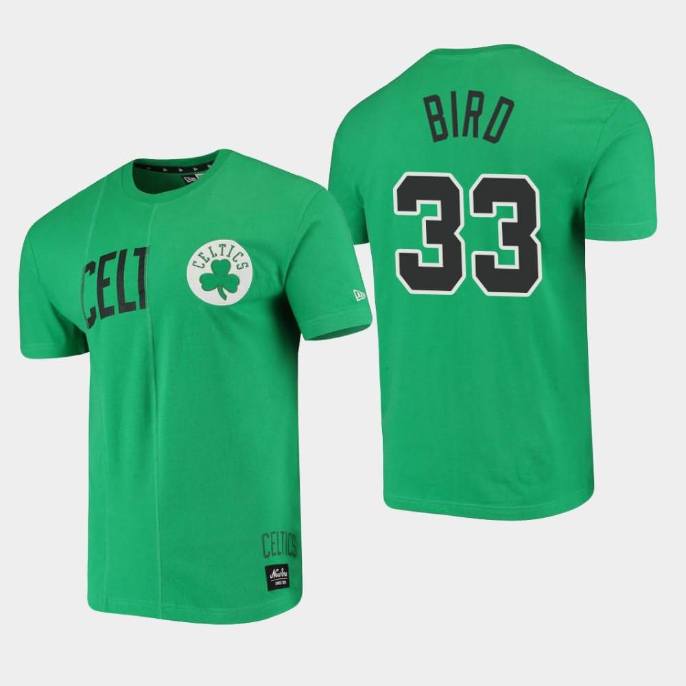 Men's Boston Celtics #33 Larry Bird Green Cut Sew Applique Brushed Wordmark Logo T-Shirt NWL82E0N