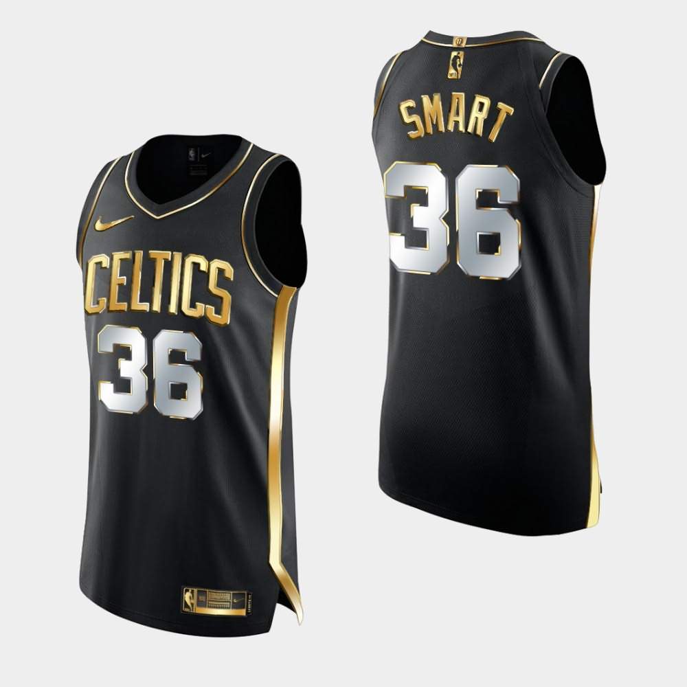 Men's Boston Celtics #36 Marcus Smart Black Limited Edition Authentic Golden Jersey EQI60E8H