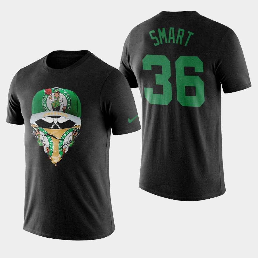 Men's Boston Celtics #36 Marcus Smart Black Fuck Covid-19 Skull Mask T-Shirt VUM07E2B