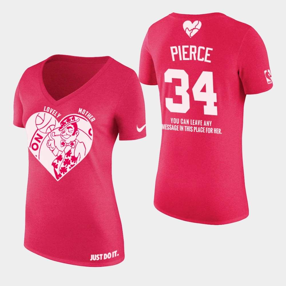 Women's Boston Celtics #34 Paul Pierce Pink V-Neck 2019 Mother's Day T-Shirt UQA75E2P