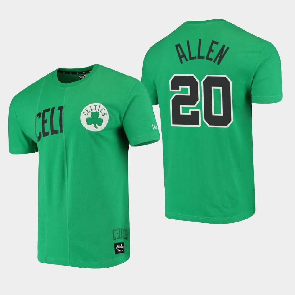 Men's Boston Celtics #20 Ray Allen Green Cut Sew Applique Brushed Wordmark Logo T-Shirt BSY82E4D
