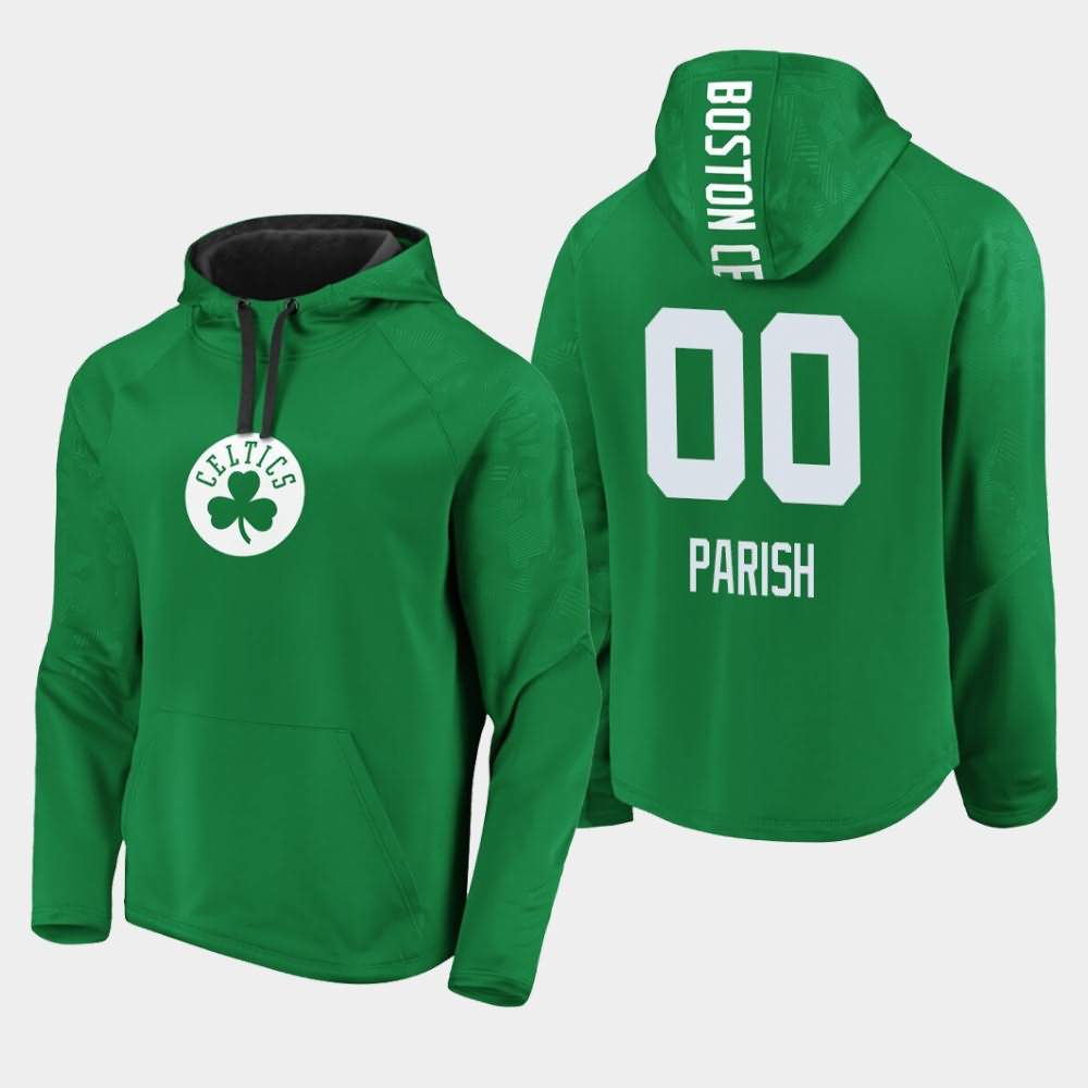 Men's Boston Celtics #00 Robert Parish Kelly Green Defender Performance Primary Logo Iconic Hoodie TRR72E7I
