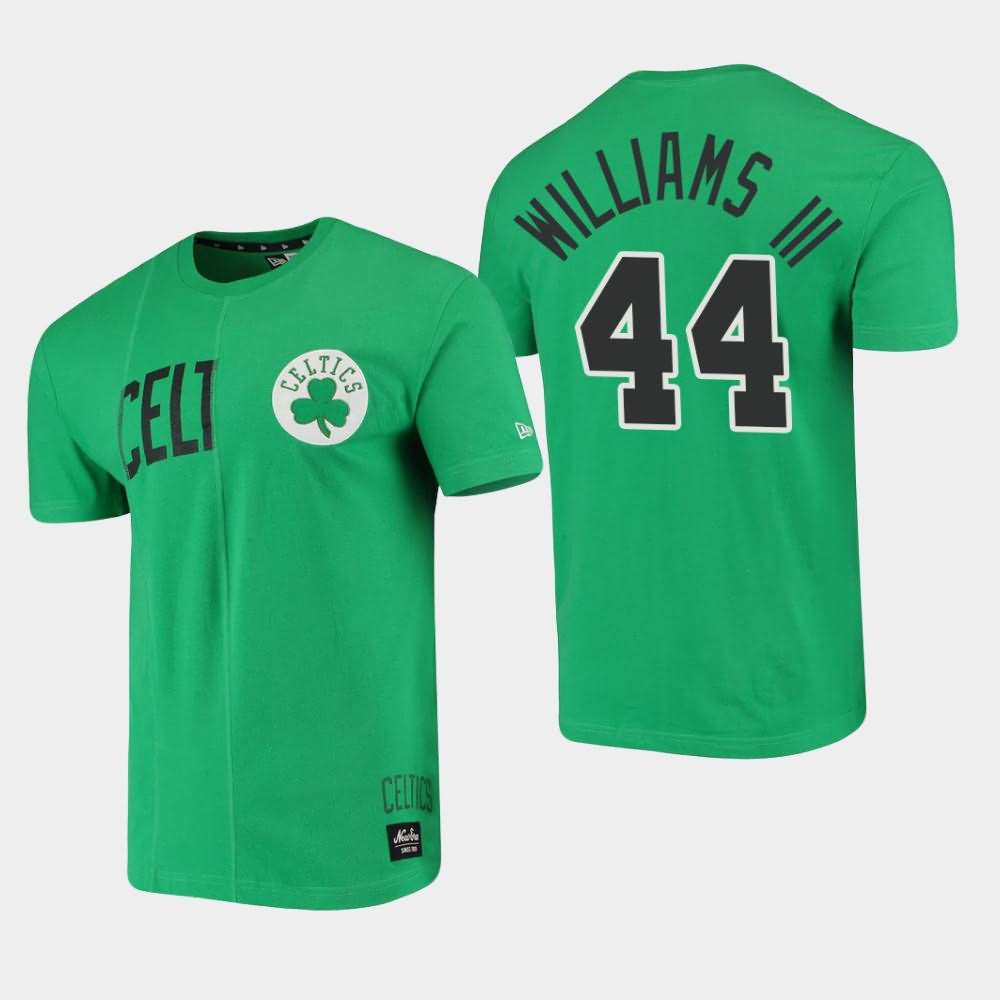 Men's Boston Celtics #44 Robert Williams III Green Cut Sew Applique Brushed Wordmark Logo T-Shirt CEN78E8X