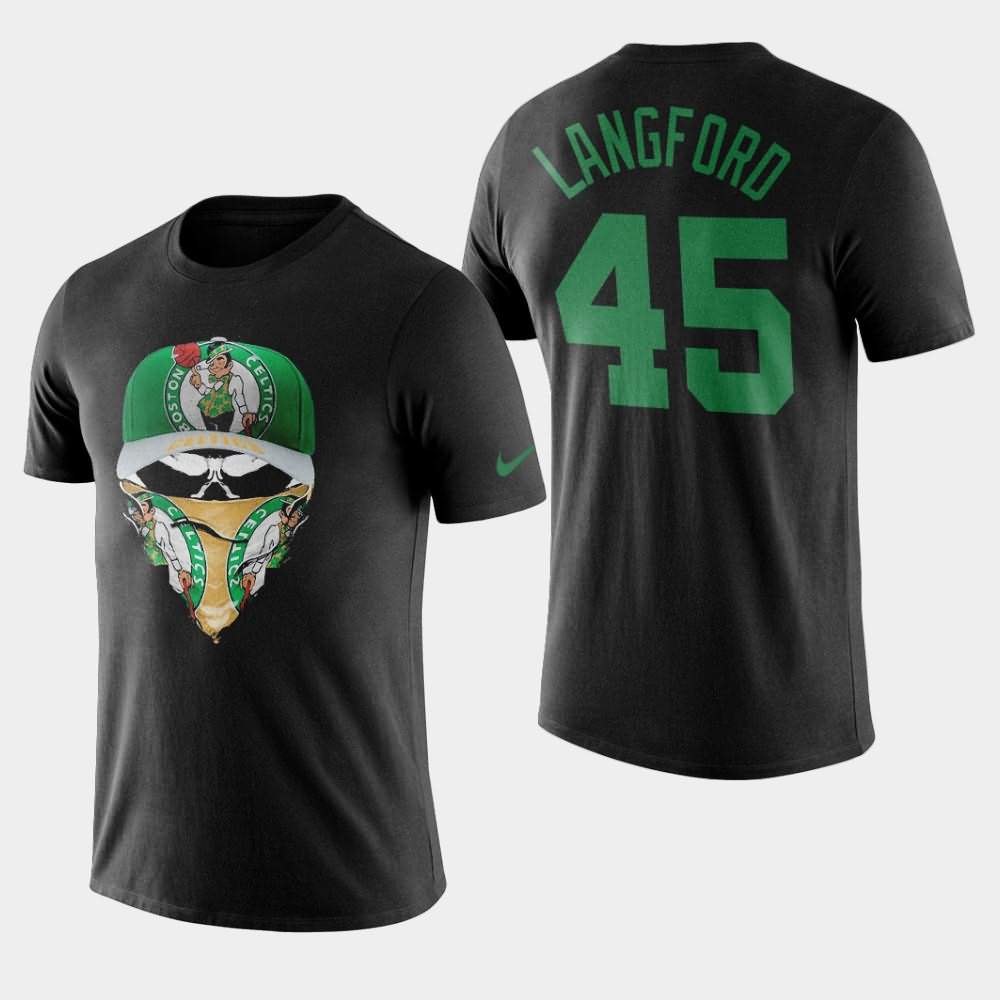 Men's Boston Celtics #45 Romeo Langford Black Fuck Covid-19 Skull Mask T-Shirt SEL84E1J