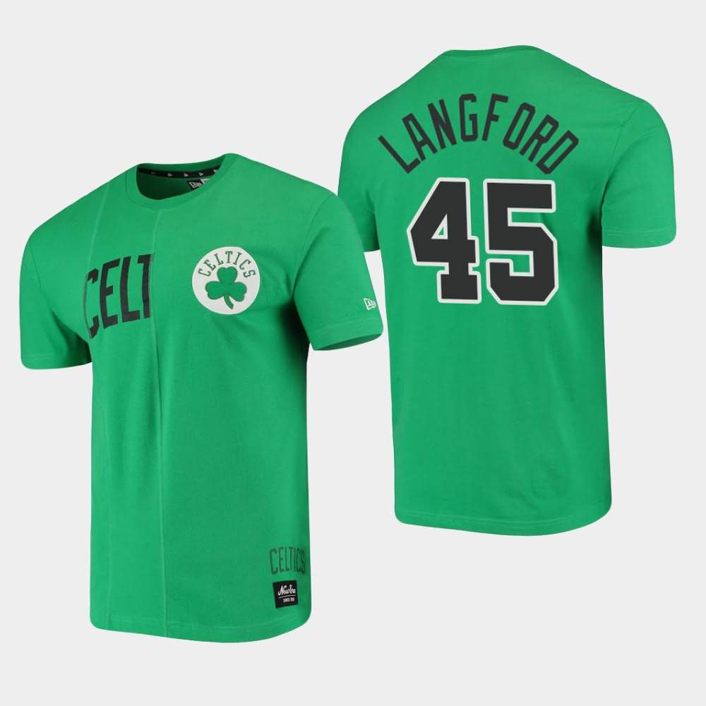 Men's Boston Celtics #45 Romeo Langford Green Cut Sew Applique Brushed Wordmark Logo T-Shirt IYF26E7J