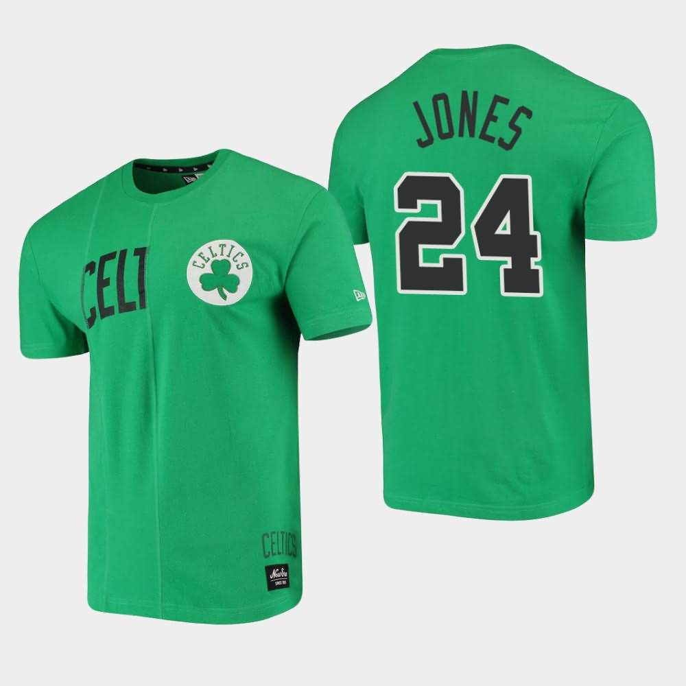 Men's Boston Celtics #24 Sam Jones Green Cut Sew Applique Brushed Wordmark Logo T-Shirt XPS33E0P