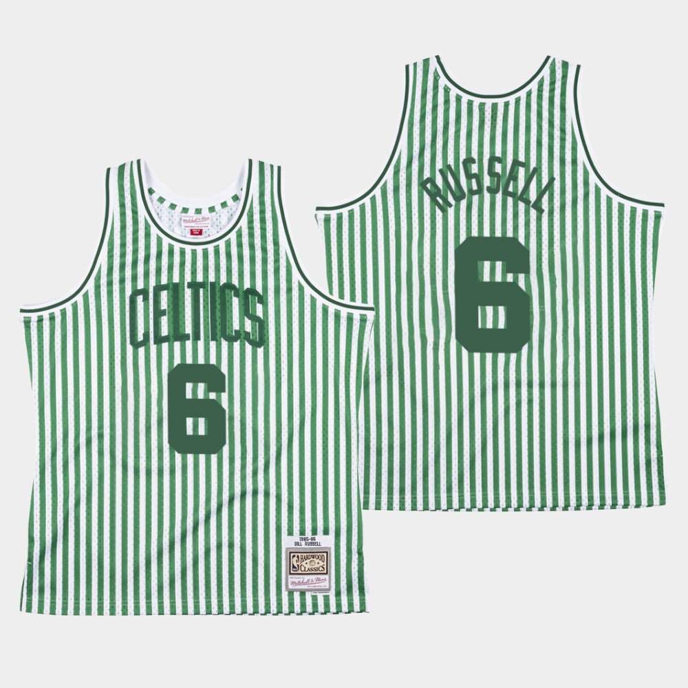 Men's Boston Celtics #6 Bill Russell Green Striped Jersey EBJ04E6W
