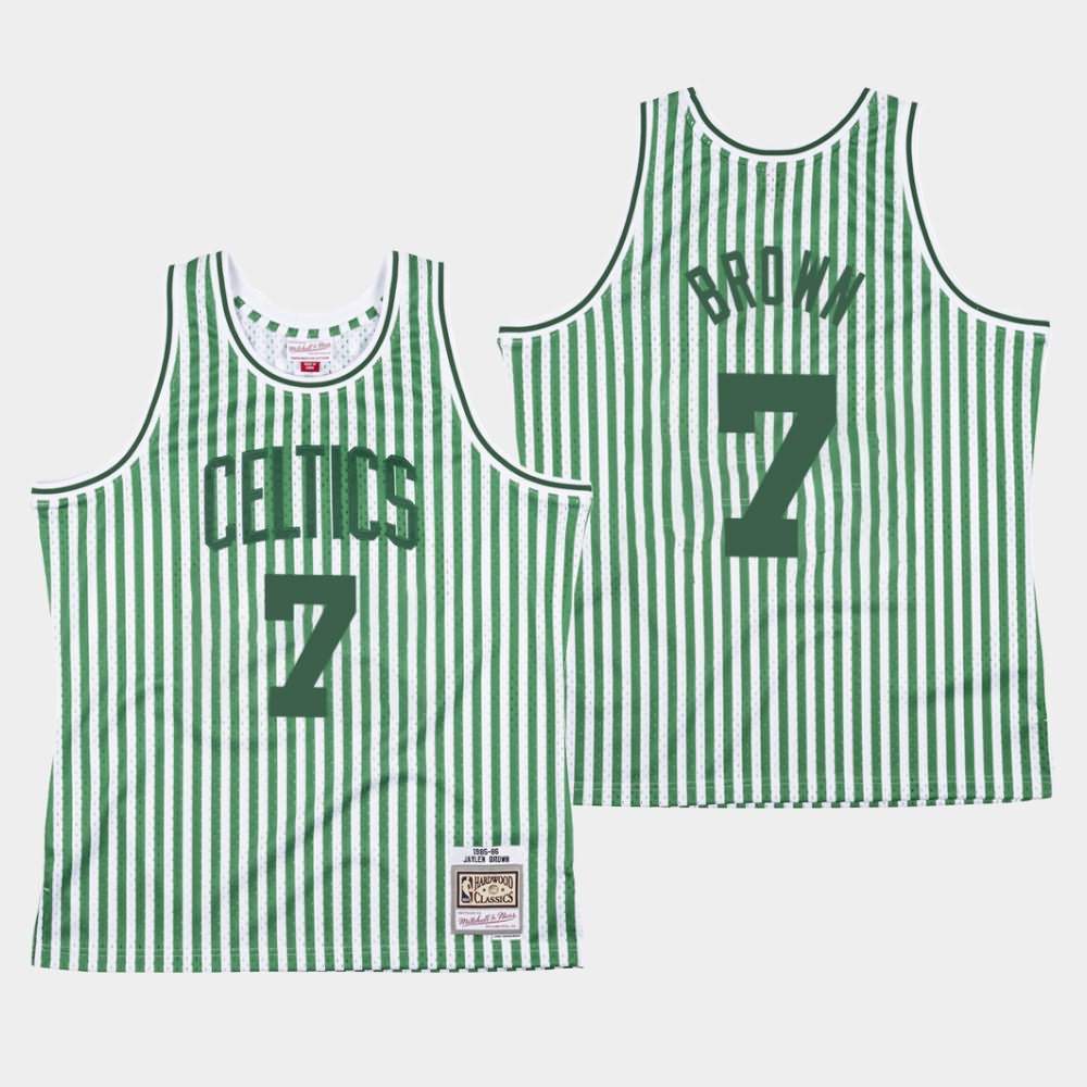 Men's Boston Celtics #7 Jaylen Brown Green Striped Jersey SKR40E1O