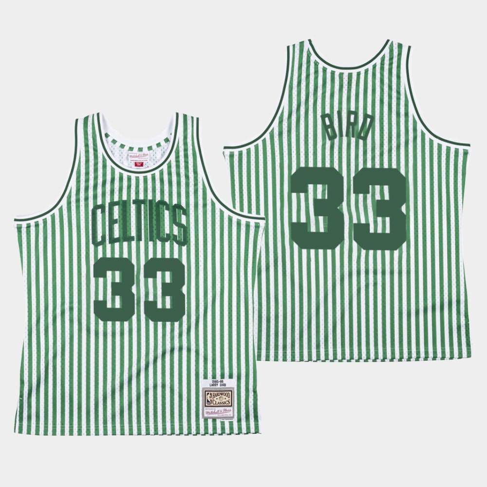 Men's Boston Celtics #33 Larry Bird Green Striped Jersey ILB48E2C
