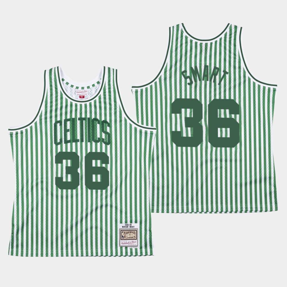 Men's Boston Celtics #36 Marcus Smart Green Striped Jersey REJ44E2T