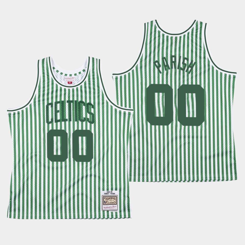 Men's Boston Celtics #00 Robert Parish Green Striped Jersey XQE60E4N