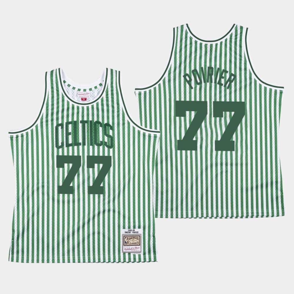 Men's Boston Celtics #77 Vincent Poirier Green Striped Jersey YFF71E7S