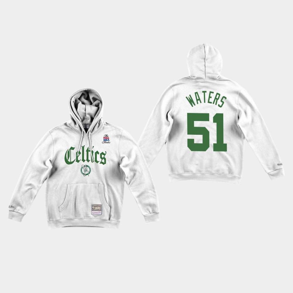 Men's Boston Celtics #51 Tremont Waters White Faded Old English Hoodie IOO56E6R